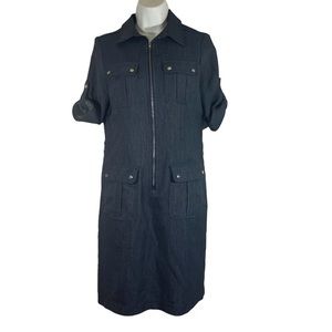 Shelby & Palmer Dress Chambray‎ Zipper Front Tab Button Sleeve Stretchy Size 6